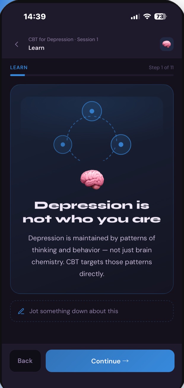 A self-guided CBT session inside Mind Matter.
